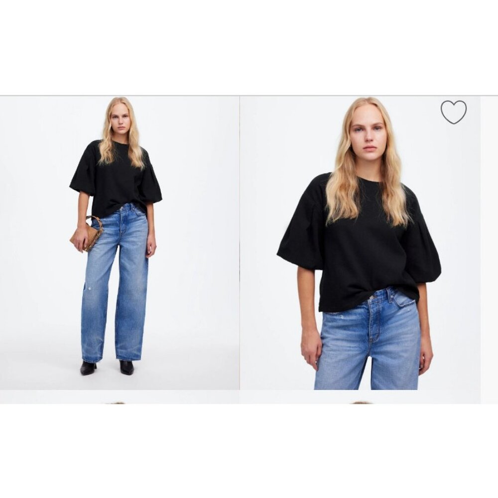 Madewell $78 Puff Sleeve Sweatshirt Tee in Black Size XS NT335